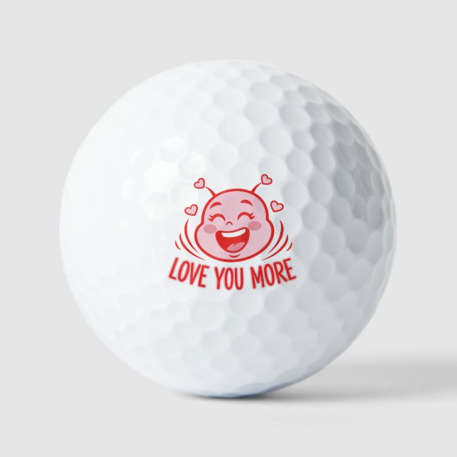 Cute Pink Monster Love You More Art Golf Balls (Front)