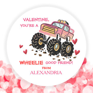 Cute Pink Monster Truck School Valentine Classic Round Sticker