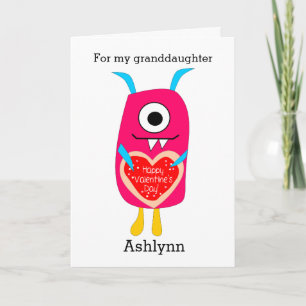Cute Pink Monster Valentine Granddaughter Holiday Card