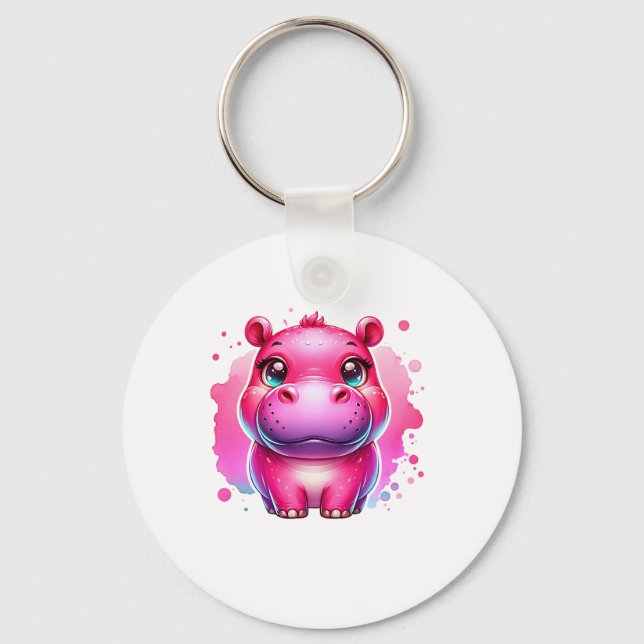 Cute Pink Moo Deng Long Sleeve T-Shirt Key Ring (Front)