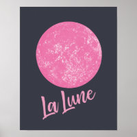 Cute Pink Moon Illustration French La Lune Blue
