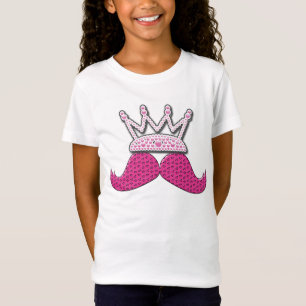 Cute Pink Moustache Printed Pearls Crown T-Shirt