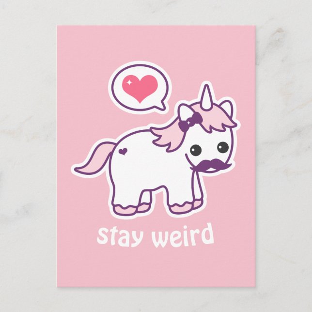Cute Pink Moustache Unicorn Postcard (Front)