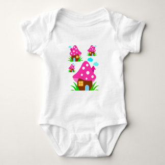 Cute Pink Mushroom House and Clouds Baby Blanket Baby Bodysuit