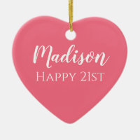 Cute Pink Name 21st Birthday Ornament