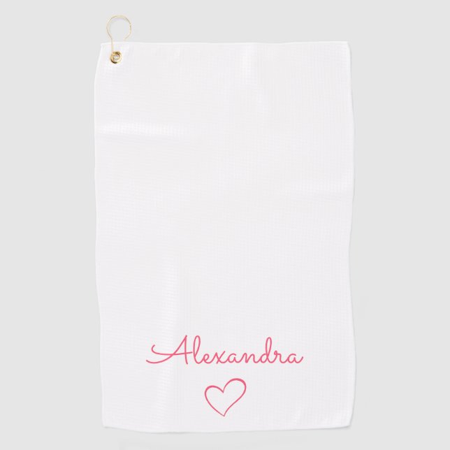 Cute Pink Name Custom Golf Towel (Front)