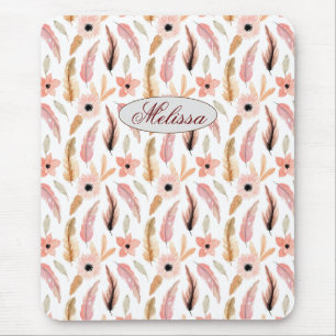 Cute Pink Name Floral Watercolor Girly Mouse Pad