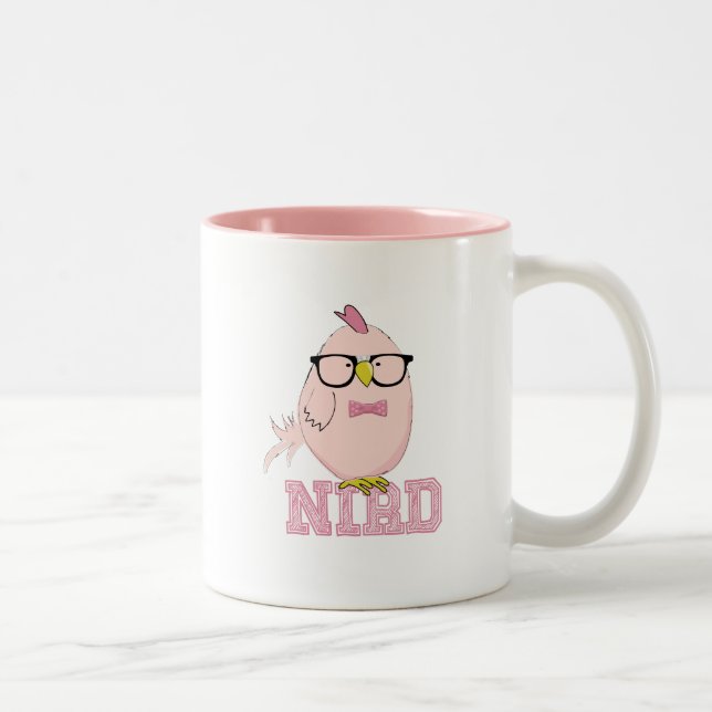 Cute Pink Nerd Bird with Glasses  Two-Tone Coffee Mug (Right)