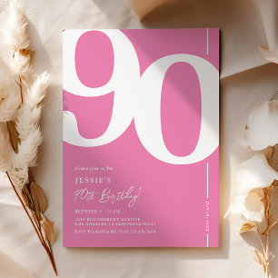 Cute Pink Ninety 90th Birthday Party Invitation