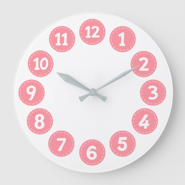 Cute Pink Numbers Large Clock (Front)