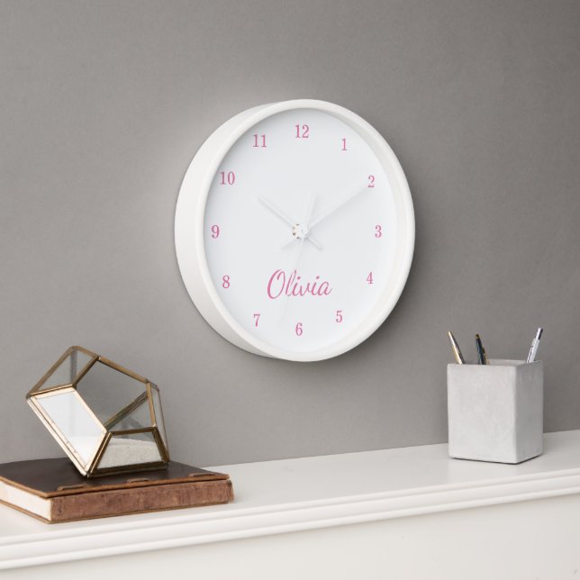 Cute Pink Numbers Personalised Kids Playroom Clock (Office)