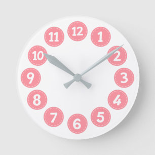 Cute Pink Numbers Round Clock