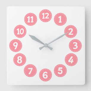 Cute Pink Numbers Square Wall Clock