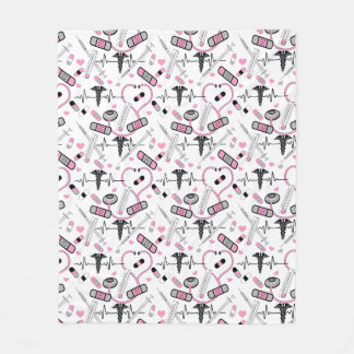 Cute Pink Nurse | Doctor EKG Stethoscope Pattern Fleece Blanket