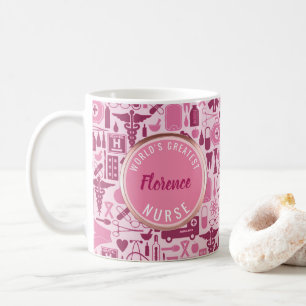 Cute Pink Nurse Doctor Medical Pattern Name Coffee Mug