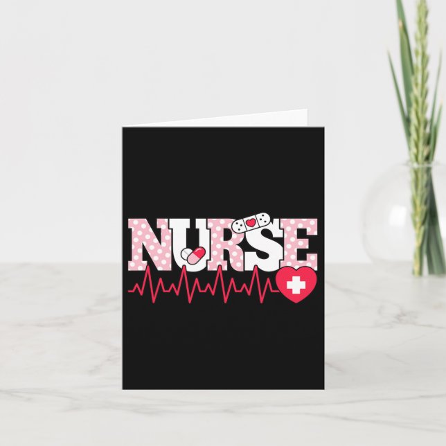Cute Pink Nurse Heartbeat Nursing  Card (Front)