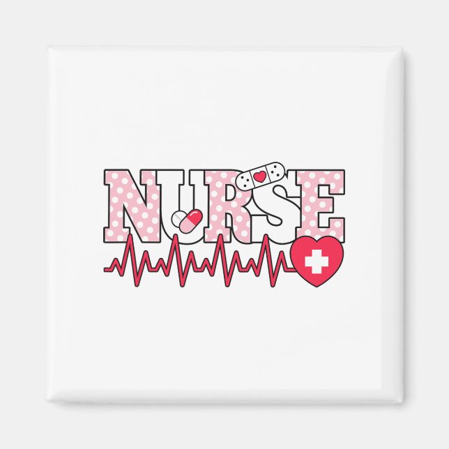 Cute Pink Nurse Heartbeat Nursing  Magnet (Front)