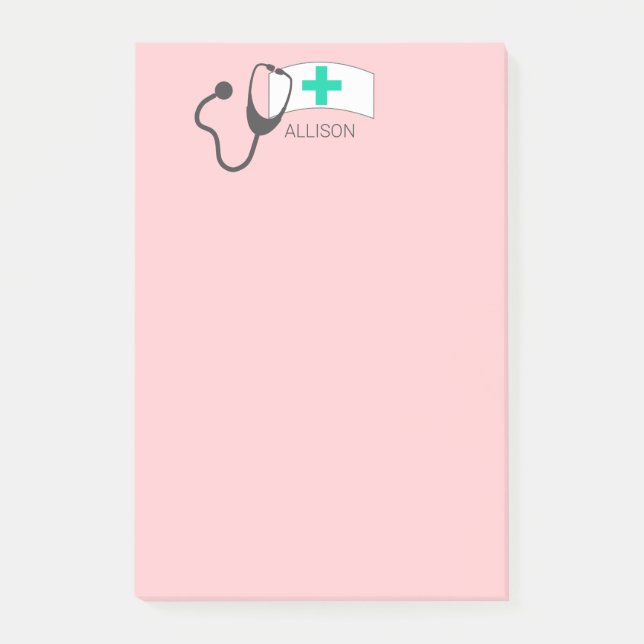 Cute Pink Nurse Medical Stethoscope Nursing Hat Post-it Notes (Front)