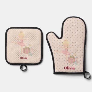 cute pink nutcracker ballerina oven mitt & pot holder set