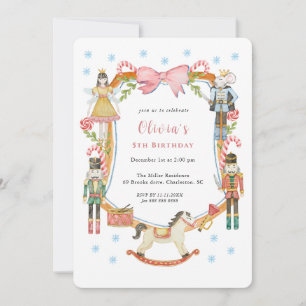 Cute Pink Nutcracker Christmas Girl Birthday Invitation