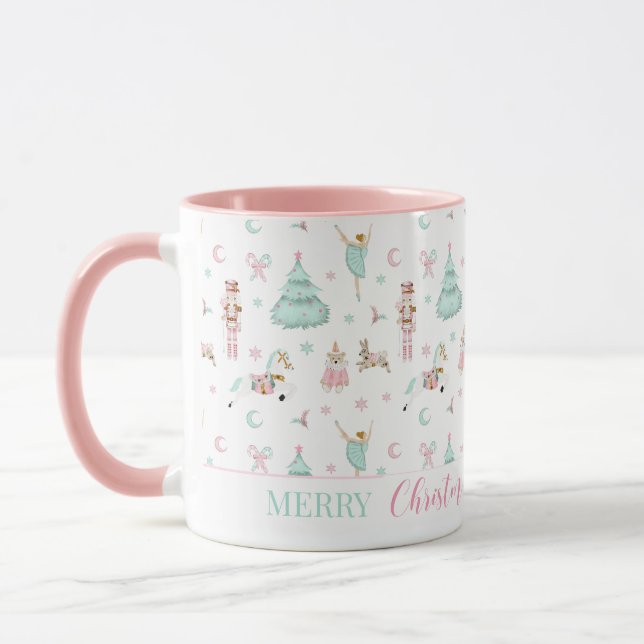 Cute pink nutcracker merry Christmas Mug (Left)