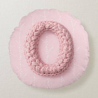 Cute pink O monogram initial crocheted letter boho Round Cushion