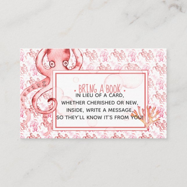 Cute Pink Octopus Baby Shower Book Request Card (Front)