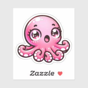 Cute Pink Octopus Custom-Cut Vinyl Stickers