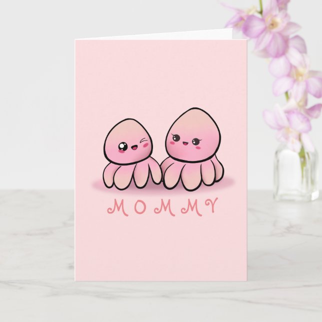cute pink octopus mother  card (Orchid)