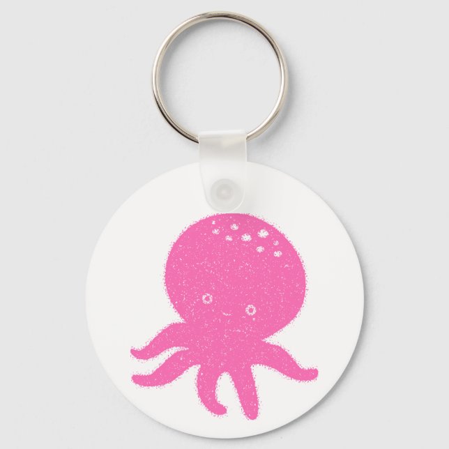 Cute Pink Octopus Old Print Key Ring (Front)