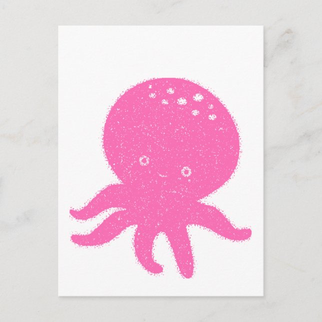 Cute Pink Octopus Old Print Postcard (Front)