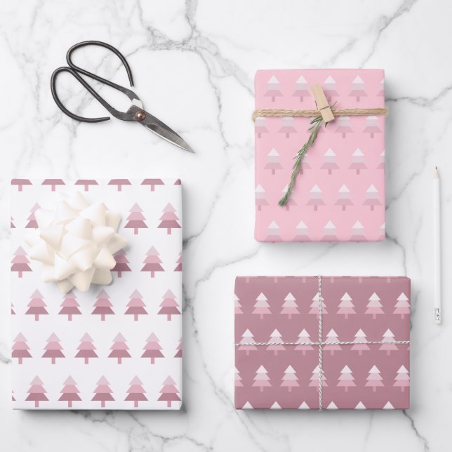 Cute Pink Ombre Christmas Tree Pattern Wrapping Paper Sheet (Front)