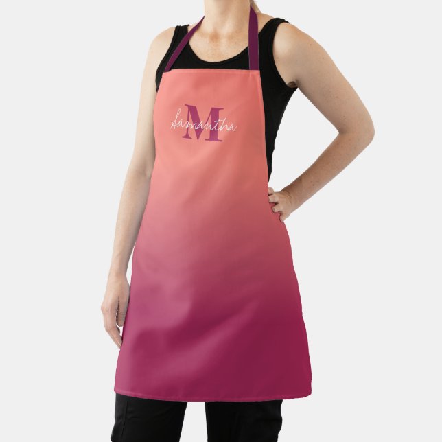 Cute Pink Ombre With Name Monogram Apron (Insitu)