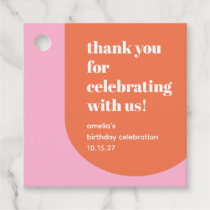 Cute Pink Orange 21st Birthday Custom Thank You Favour Tags
