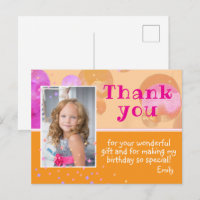 Cute Pink Orange Bubbles Photo Birthday Thank you