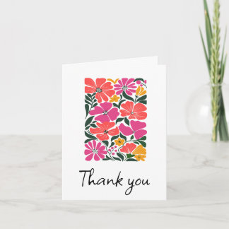 Cute Pink & Orange Floral Thank You Card 