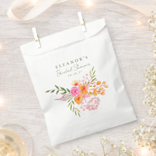 Cute Pink Orange Floral Watercolor Bridal Shower Favour Bags