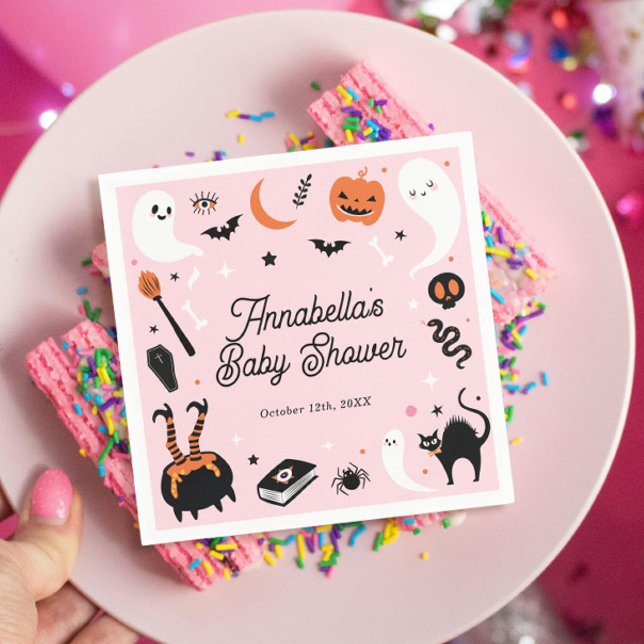 Cute Pink Orange Halloween Baby Shower Napkin (Creator Uploaded)
