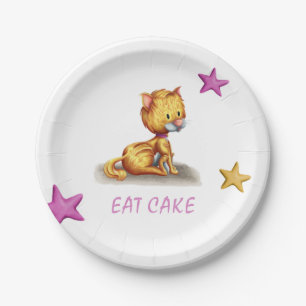 Cute Pink Orange Kitty Cat Paper Plate