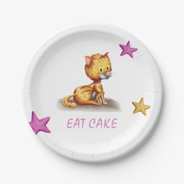 Cute Pink Orange Kitty Cat Paper Plate (Front)