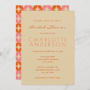 Cute Pink Orange Mid Mod Geometric Bridal Shower Invitation
