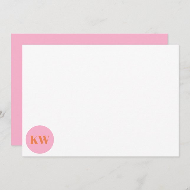 Cute Pink Orange Monogram Initials Personalised  Thank You Card (Front/Back)