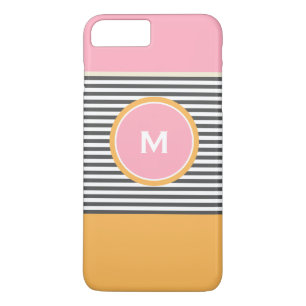Cute pink orange preppy stripes pattern monogram Case-Mate iPhone case