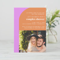 Cute Pink Orange Retro Arch Photo Couples Shower