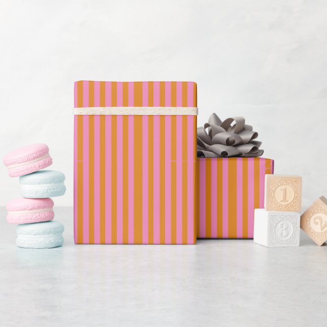 Cute Pink & Orange Stripes  Wrapping Paper (Baby Shower)