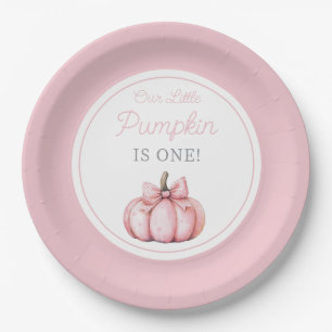 Cute Pink Our Little Pumpkin Girl First Birthday Paper Plate