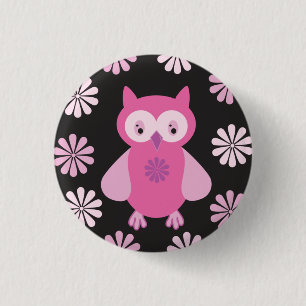 Cute pink owl 3 cm round badge