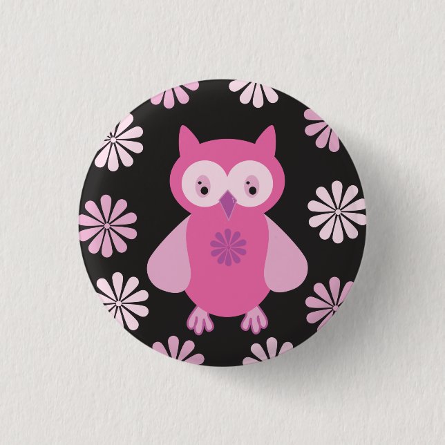 Cute pink owl 3 cm round badge (Front)
