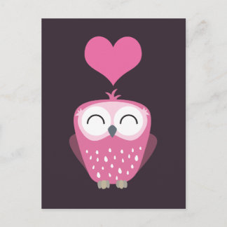 Cute Pink Owl and Love Heart Postcards