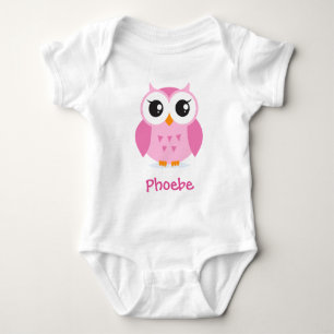Cute pink owl animal cartoon personalised baby bodysuit